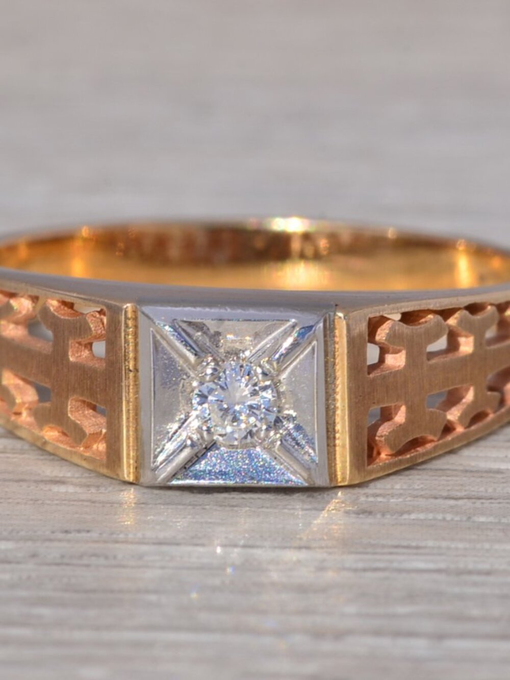Vintage Men’s Diamond Engagement Ring in Two Tone Gold